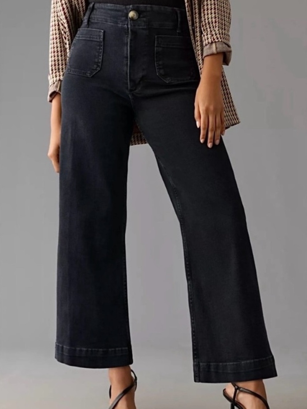 Anthropologie Maeve The Denim Colette Cropped Wide Leg Jeans in Black (Size 27)